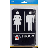 Hillman English Black Restroom Plaque 9 in. H X 6 in. W (Pack of 3)