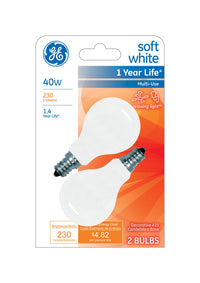 GE 40 W A15 Chandelier Incandescent Bulb E12 (Candelabra) Soft White (Pack of 4)