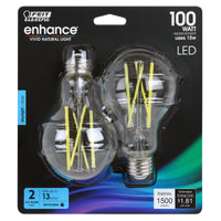 Feit Enhance A21 E26 (Medium) Filament LED Bulb Daylight 100 Watt Equivalence 2 pk