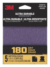 3M Ultra Durable 5.5 in. L x 4.5 in. W 180 Grit Aluminum Oxide Sanding Sheet 5 pk