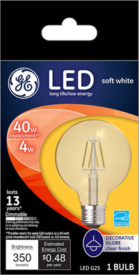 GE G25 E26 (Medium) LED Bulb Soft White 40 Watt Equivalence 1 pk