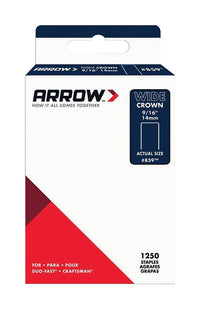 Arrow #859 1/2 in. W X 9/16 in. L 18 Ga. Wide Crown Standard Staples 1250 pk