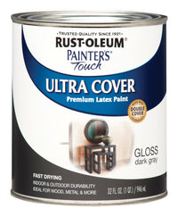 Rust-Oleum Painters Touch Ultra Cover Gloss Dark Gray Water-Based Acrylic Ultra Cover Paint 1 qt