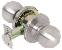 Tell Satin Stainless Steel T-Strike Cylindrical Commercial Passage Lockset Ball Knob Set 2-3/8 in.