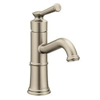 Brushed nickel one-handle high arc bathroom faucet