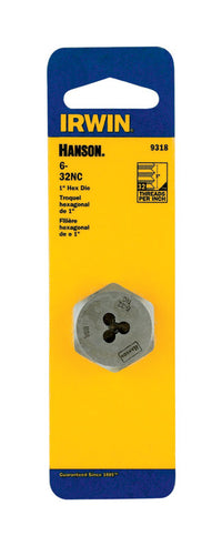 Irwin Hanson High Carbon Steel SAE Hexagon Die 6-32 1 pc