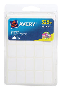 Avery 1/2 in. H x 3/4 in. W White Labels 525 pk (Pack of 6)