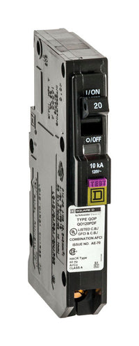 Square D QO 20 amps Arc Fault/Ground Fault Single Pole Circuit Breaker