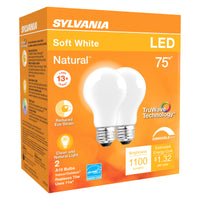 Sylvania Natural A19 E26 (Medium) LED Bulb Soft White 75 Watt Equivalence 2 pk