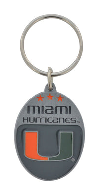 Hillman Miami Hurricanes Metal Silver Decorative Key Chain (Pack of 3)