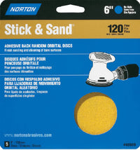 Norton Stick & Sand 6 in. Aluminum Oxide Pressure Sensitive Adhesive A290 Sanding Disc 120 Grit Medi