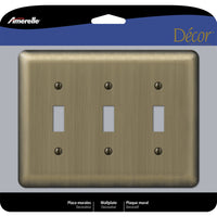 Amerelle Devon Brushed Brass 3 gang Stamped Steel Toggle Wall Plate 1 pk