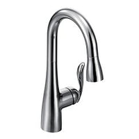 Chrome one-handle high arc pulldown bar faucet