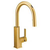 Brushed gold one-handle high arc pulldown kitchen faucet