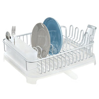 iDesign Metro 17.94 in. L X 14.04 in. W X 5.84 in. H Silver Steel Dish Drainer with Swivel Spout