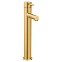 Brushed gold one-handle high arc bathroom faucet