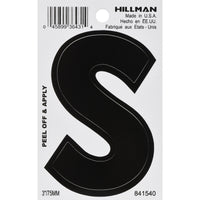 Hillman 3 in. Black Vinyl Self-Adhesive Letter S 1 pc (Pack of 6)