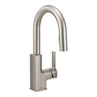 Spot resist stainless one-handle high arc pulldown bar faucet