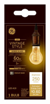 GE A19 E26 (Medium) Filament LED Bulb Amber Warm White 60 Watt Equivalence 1 pk