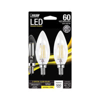 Feit B10 E12 (Candelabra) LED Bulb Soft White 60 Watt Equivalence 2 pk