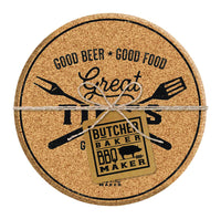 Open Road Brands Butcher Baker BBQ Maker Good Beer, Good Food, Great Times Cork Trivet Cork and Wood (Pack of 4).