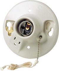 Leviton Porcelain Incandescent Medium Base Pull Chain Socket w/Outlet 1 pk