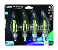 Feit Enhance CA10 E12 (Candelabra) Filament LED Bulb Daylight 40 Watt Equivalence 4 pk