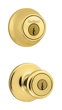 Kwikset Tylo Polished Brass Entry Lock and Single Cylinder Deadbolt 1-3/4 in.