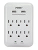 Prime 6 outlets Surge Protector with USB Port White 1200 J