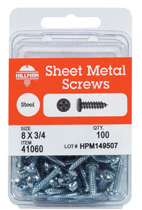 Hillman No. 8 x 1-1/4 in. L Phillips Pan Head Zinc-Plated Steel Sheet Metal Screws 100 1 pk (Pack of 5)