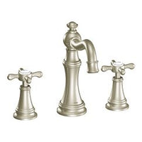 Brushed nickel two-handle high arc bathroom faucet