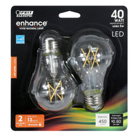 Feit Enhance A19 E26 (Medium) Filament LED Bulb Soft White 40 Watt Equivalence 2 pk