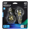 Feit Enhance A19 E26 (Medium) Filament LED Bulb Daylight 60 Watt Equivalence 2 pk