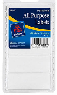 All-Purpose Labels, White, Rectangle, 1 x 2.75 In., 128-Ct. (Pack of 6)