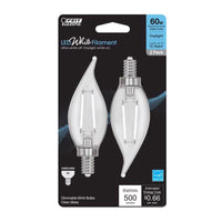 Feit White Filament BA10 E12 (Candelabra) LED Flame Bulb Daylight 60 Watt Equivalence 2 pk