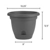 Bloem Lucca Charcoal Gray Resin UV-Resistant Round Self-Watering Planter 12.4 H x 15 Dia. in.