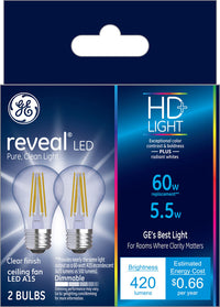 GE Reveal A15 E26 (Medium) LED Bulb Soft White 60 Watt Equivalence 2 pk