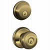 Schlage Georgian Antique Brass Knob and Single Cylinder Deadbolt 1-3/4 in.