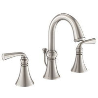 SPOT RESIST BRUSHED NICKEL TWO-HANDLE HIGH ARC BATHROOM FAUCET