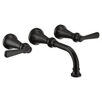 Matte black two-handle wall mount bathroom faucet