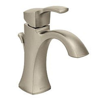 Brushed nickel one-handle high arc bathroom faucet