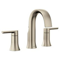 Brushed nickel two-handle high arc bathroom faucet