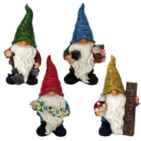 Alpine Polyresin Assorted 12 in. Gnome Garden Statue (Pack of 4)