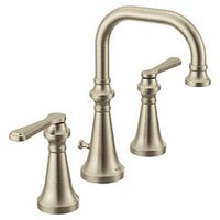 Brushed nickel two-handle high arc bathroom faucet