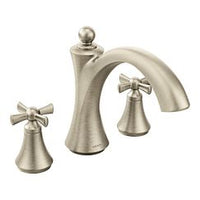 Brushed nickel two-handle non diverter roman tub faucet