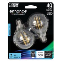 Feit Enhance G16.5 E12 (Candelabra) Filament LED Bulb Daylight 40 Watt Equivalence 2 pk