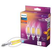 Philips BA11 E12 (Candelabra) LED Bulb Soft White 60 Watt Equivalence 3 pk