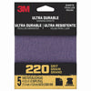 3M Ultra Durable 5.5 L x 4.5 W 220 Grit Aluminum Oxide 1/4 Sheet Sandpaper 5 pk