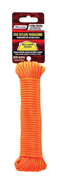 SecureLine 5/32 in. D X 50 ft. L Orange Braided Nylon Paracord