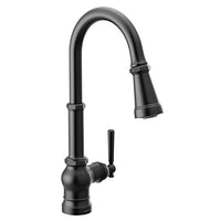 Matte black one-handle high arc pulldown kitchen faucet